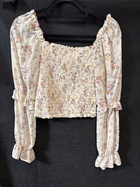 wild fable Cream Floral Smocked Top